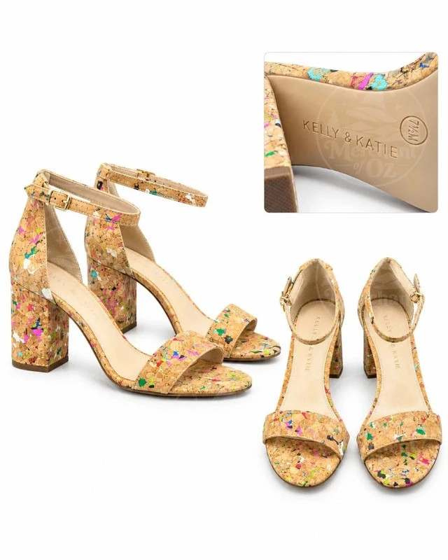 Coquette colorful confetti cork block heel sandals