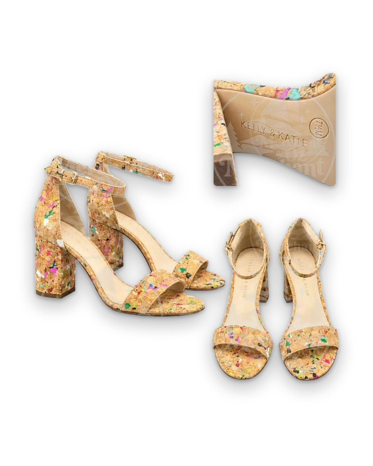 Coquette colorful confetti cork block heel sandals