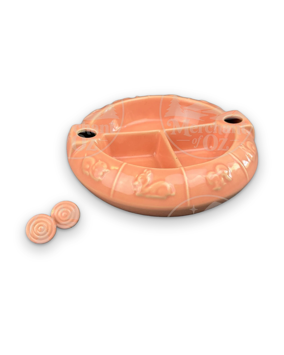 Vintage Pink Ceramic Baby Warming Dish – Divided Hot Water Feeding Bowl with Stoppers